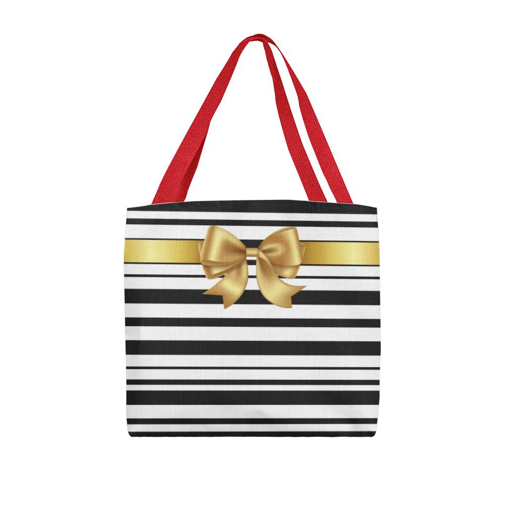 JGF Tote Bag Black and White Stripes with Gold Ribbon