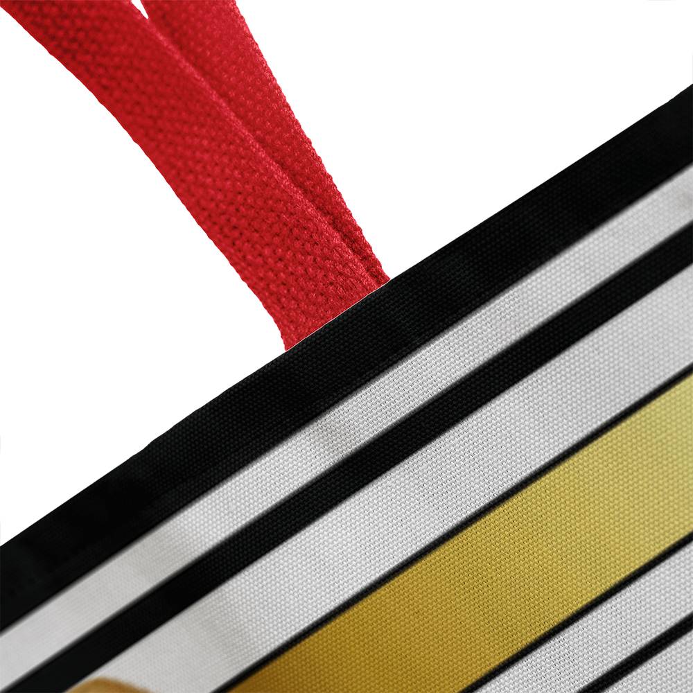 JGF Tote Bag Black and White Stripes with Gold Ribbon