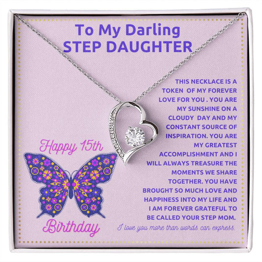 JGF Jewelry Gifts for Family 15th Birthday Card for Step Daughter From Mom and Dad
