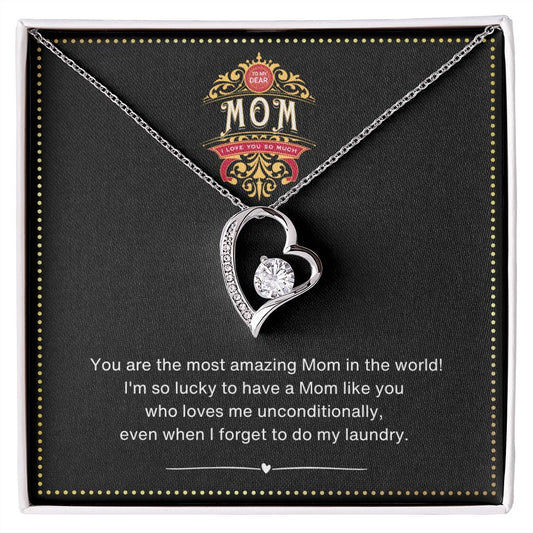 JGF Jewelry Gifts for Family | Mothers Birthday Gift I Love Mom Heart Pendant Necklace from Young Daughter and Son