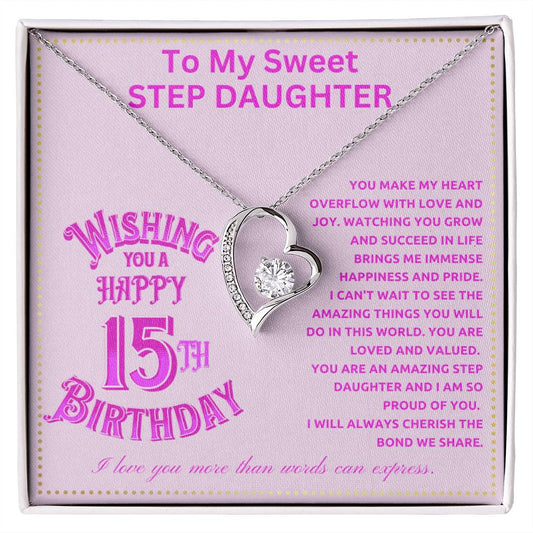 JGF Jewelry Gifts for Family Happy 15th Birthday Card For Step Daughter