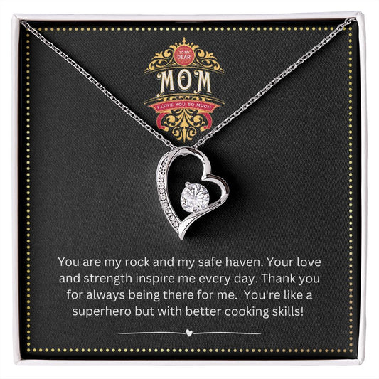 JGF Jewelry Gifts for Family | Platinum or Gold Plated Sterling Silver Heart Pendant Necklace | Funny Message Card for Mom