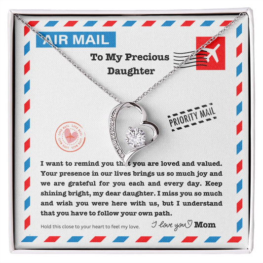 JGF Jewelry Gifts for Family | A Letter To My Daughter From Heaven Mom | Sterling Silver One Heart Choker Pendant Necklace