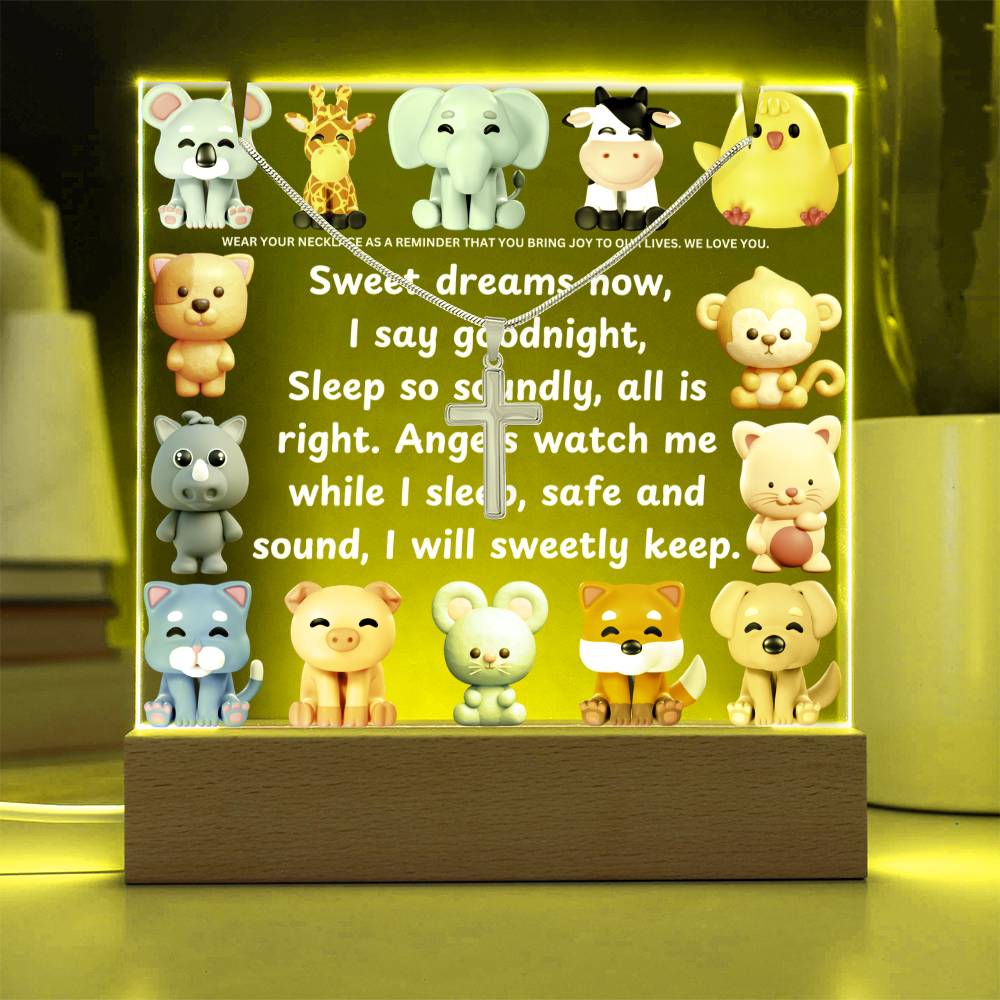 JGF Jewelry Gifts For Family Cross Necklace on Acrylic Plaque LED Kids Night Lamp For Bedroom Boys