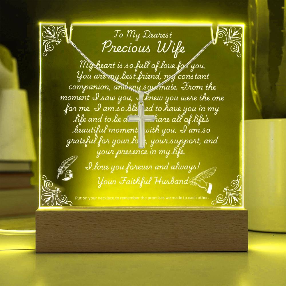 JGF Jewelry Gifts For Family To My Precious Wife Cross Silver Necklace on Acrylic Plaque Gifts For Women