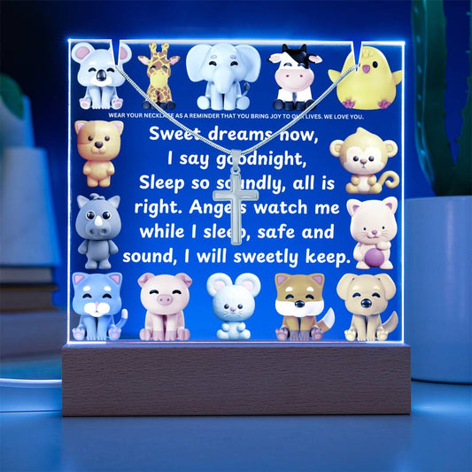 JGF Jewelry Gifts For Family Cross Necklace on Acrylic Plaque LED Kids Night Lamp For Bedroom Boys