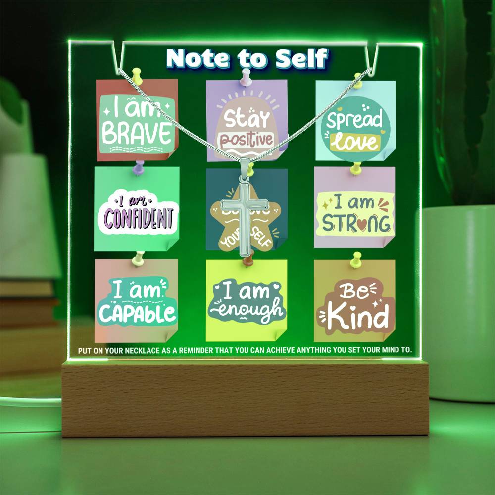 JGF Jewelry Gifts For Family Multicolor LED Display Necklace and Acrylic Note To Self Plaque