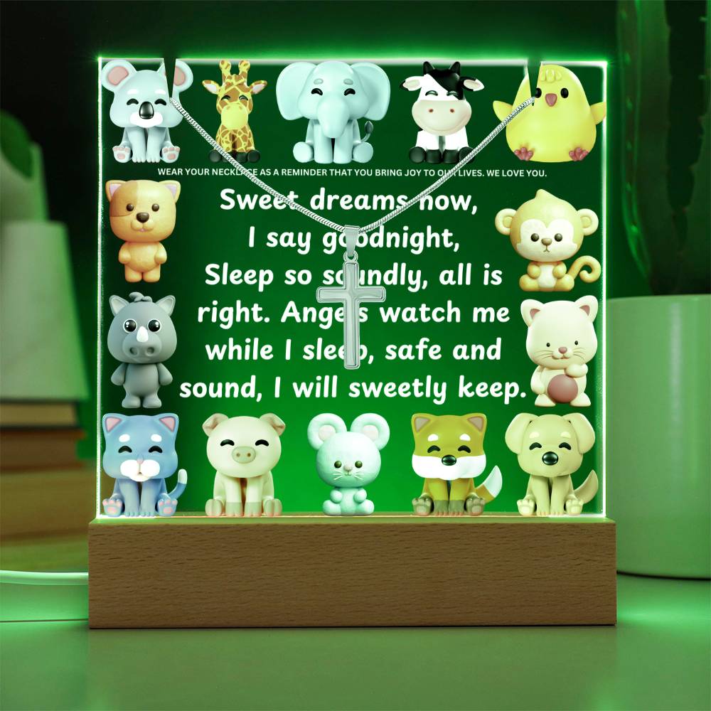 JGF Jewelry Gifts For Family Cross Necklace on Acrylic Plaque LED Kids Night Lamp For Bedroom Boys