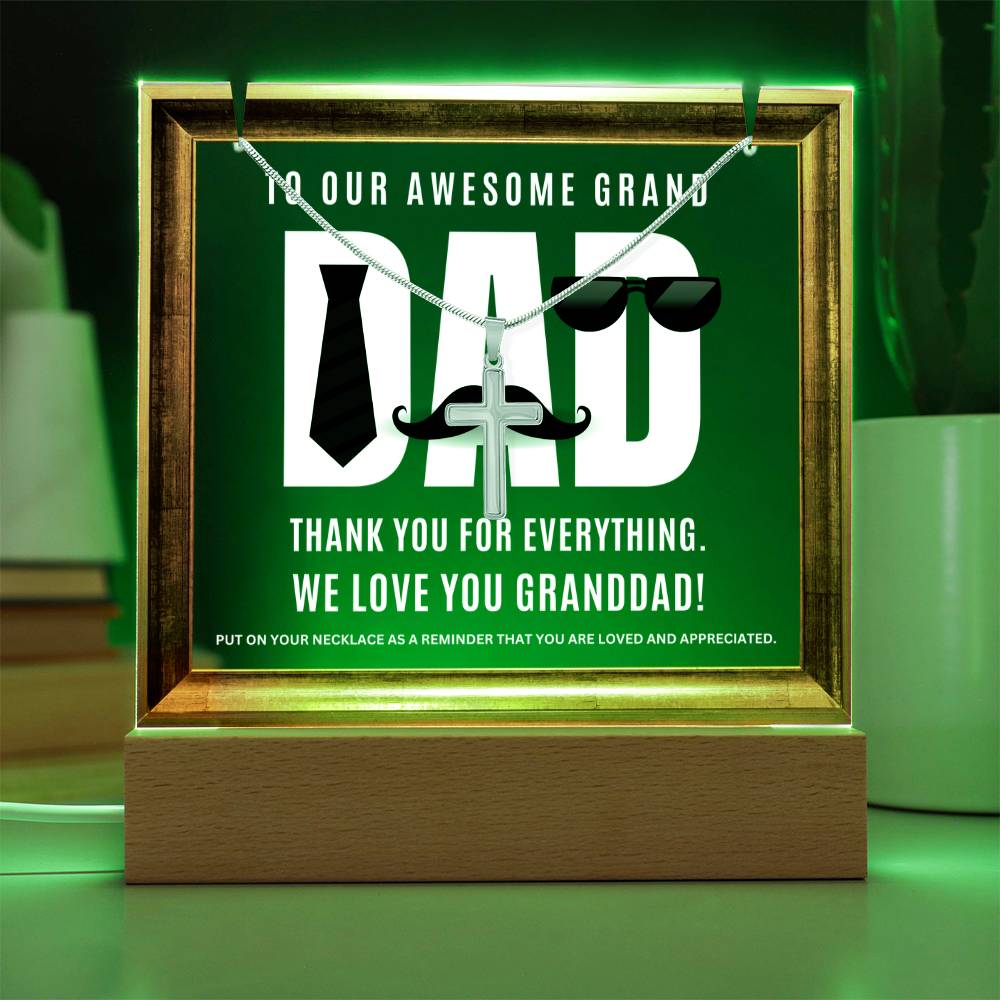 JGF Jewelry Gifts For Family Granddad Necklace And Acrylic Plaque For Grandfather Birthday