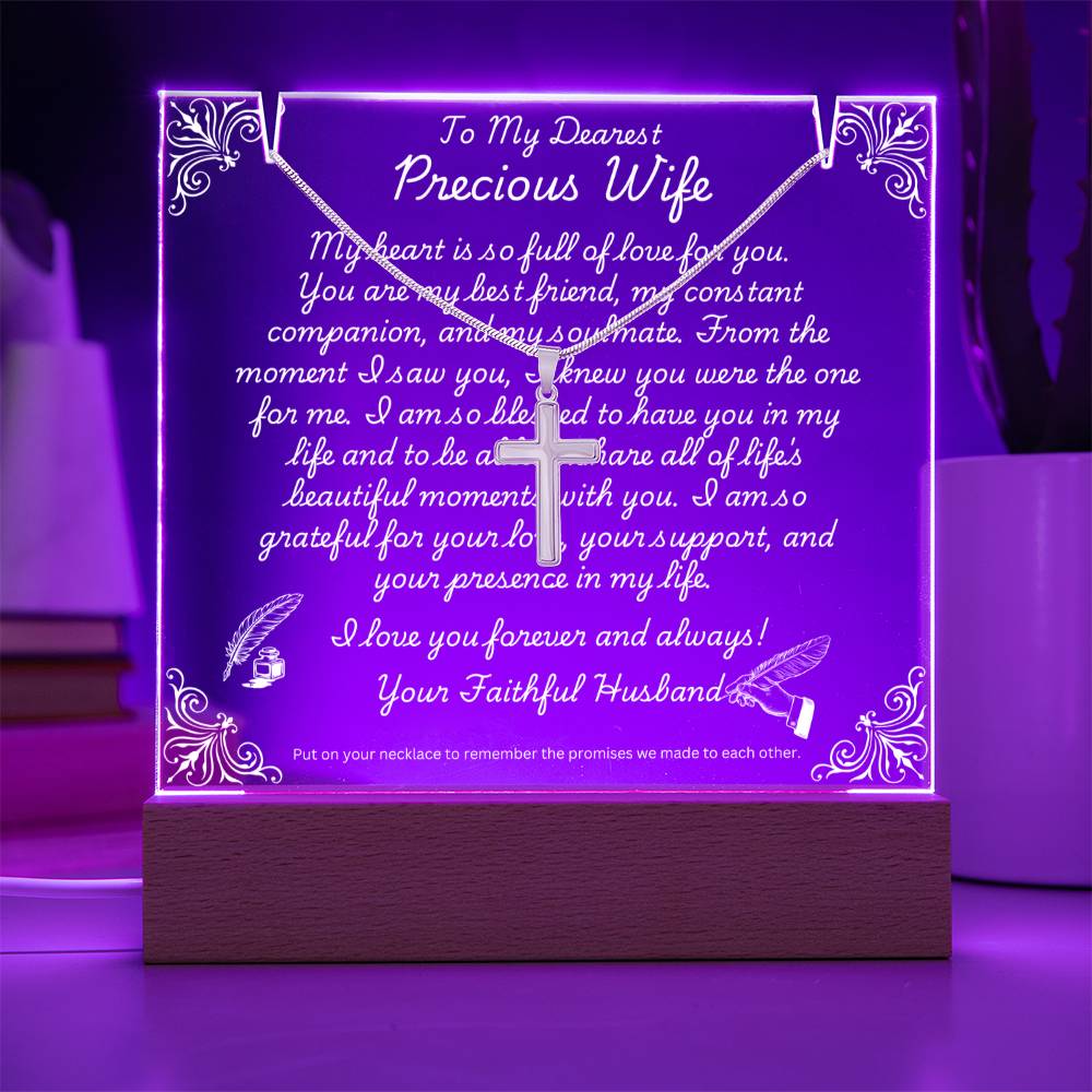 JGF Jewelry Gifts For Family To My Precious Wife Cross Silver Necklace on Acrylic Plaque Gifts For Women