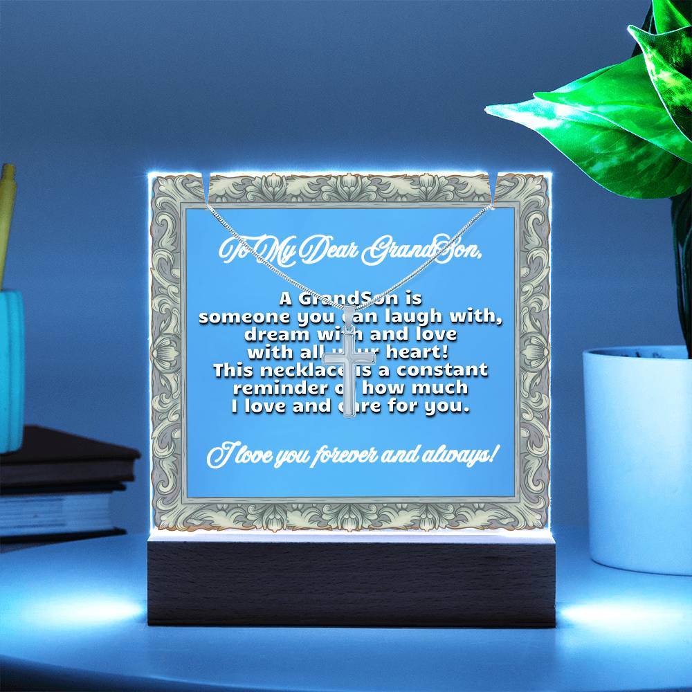 JGF Jewelry Gifts For Family Necklace and Acrylic For Grandson Plaque From Grandma