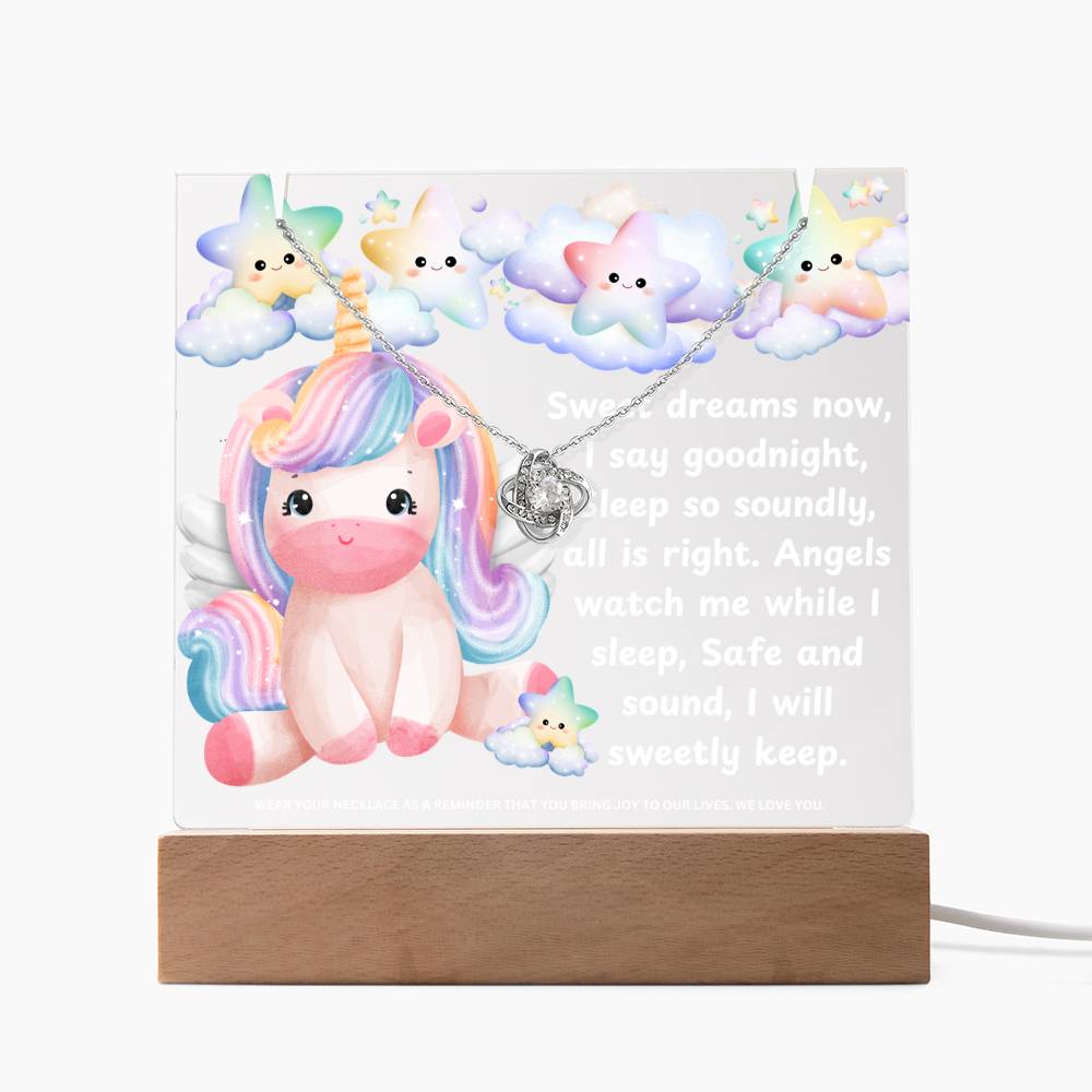 JGF Jewelry Gifts For Family Kids For Bedroom Girls Unicorn Multicolor Display Acrylic Plaque with Necklace