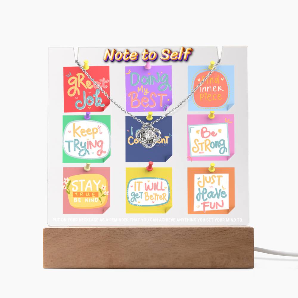 JGF Jewelry Gifts For Family Note To Self Necklace and Note To Self Plaque Multicolor LED Acrylic