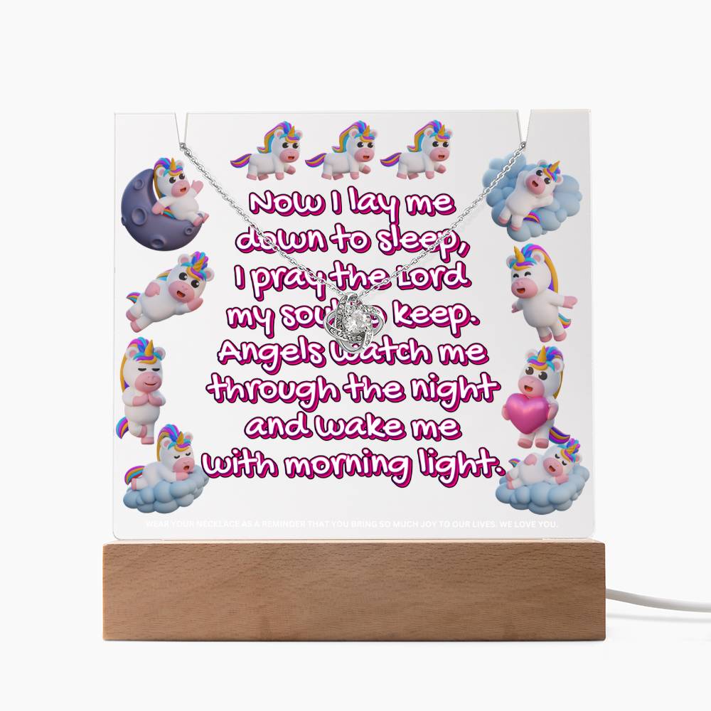 JGF Jewelry Gifts For Family Kids Unicorn For Bedroom Girls Necklace on Multicolor Display Acrylic Plaque LED