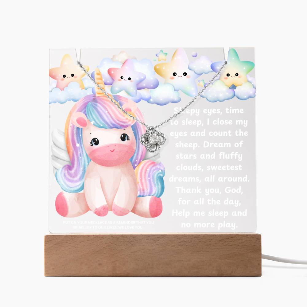 JGF Jewelry Gifts For Family Multicolor Display Acrylic Plaque LED with Necklace Unicorn For Bedroom Girls