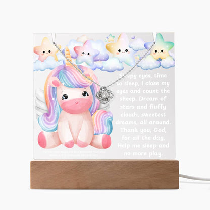 JGF Jewelry Gifts For Family Multicolor Display Acrylic Plaque LED with Necklace Unicorn For Bedroom Girls