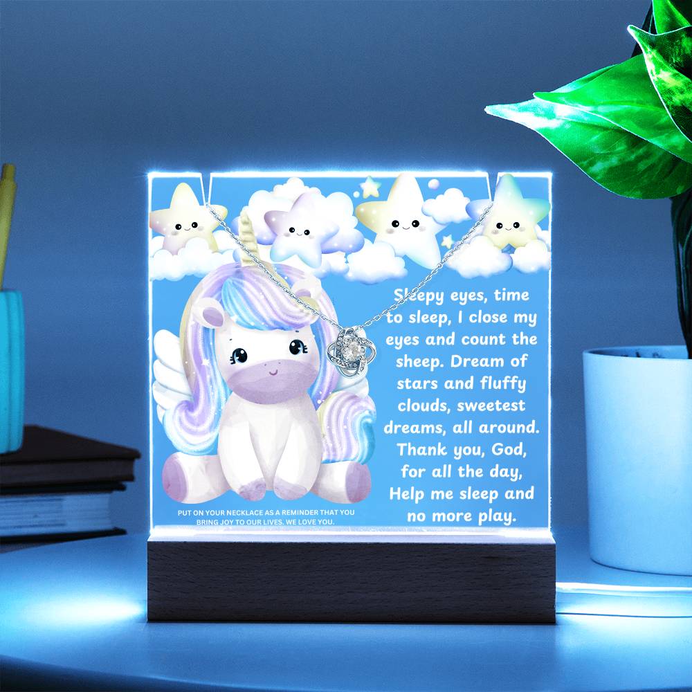 JGF Jewelry Gifts For Family Multicolor Display Acrylic Plaque LED with Necklace Unicorn For Bedroom Girls