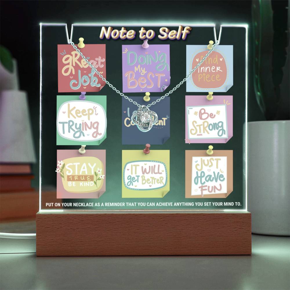 JGF Jewelry Gifts For Family Note To Self Necklace and Note To Self Plaque Multicolor LED Acrylic