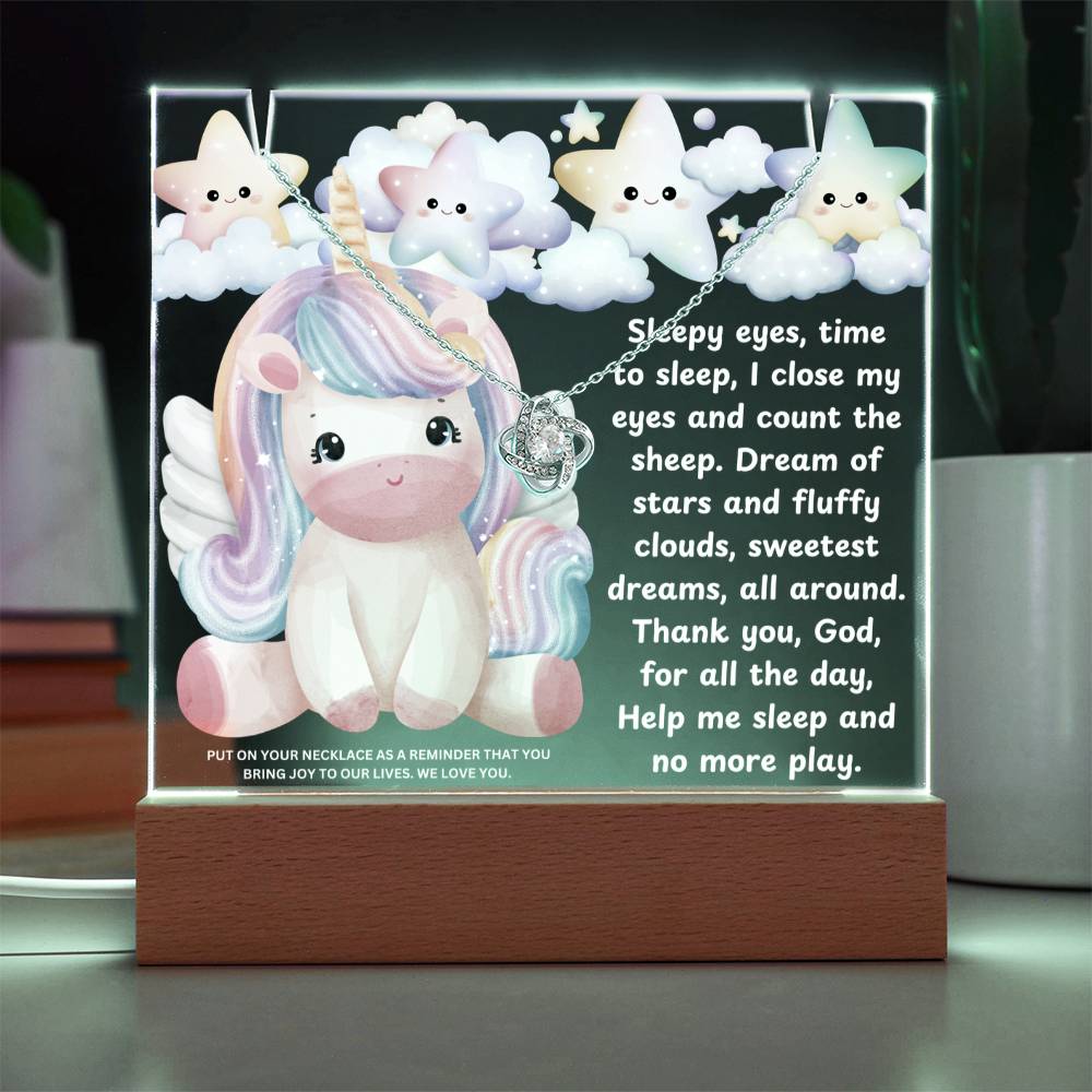 JGF Jewelry Gifts For Family Multicolor Display Acrylic Plaque LED with Necklace Unicorn For Bedroom Girls