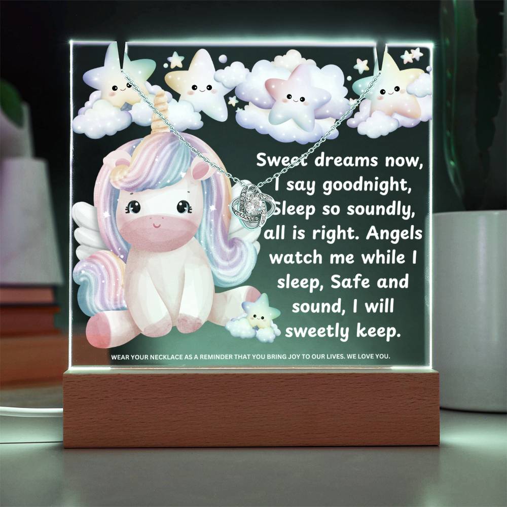 JGF Jewelry Gifts For Family Kids For Bedroom Girls Unicorn Multicolor Display Acrylic Plaque with Necklace