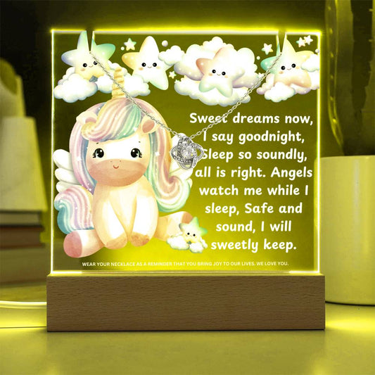 JGF Jewelry Gifts For Family Kids For Bedroom Girls Unicorn Multicolor Display Acrylic Plaque with Necklace