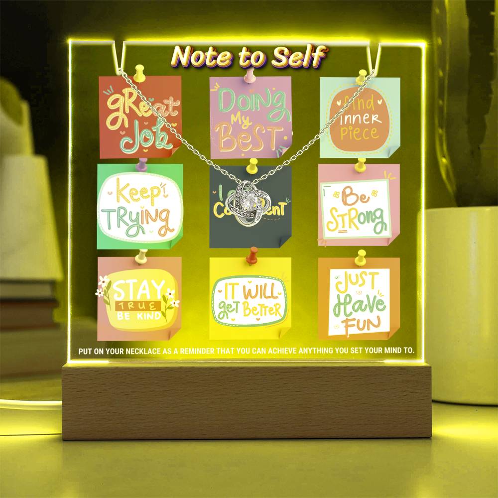 JGF Jewelry Gifts For Family Note To Self Necklace and Note To Self Plaque Multicolor LED Acrylic