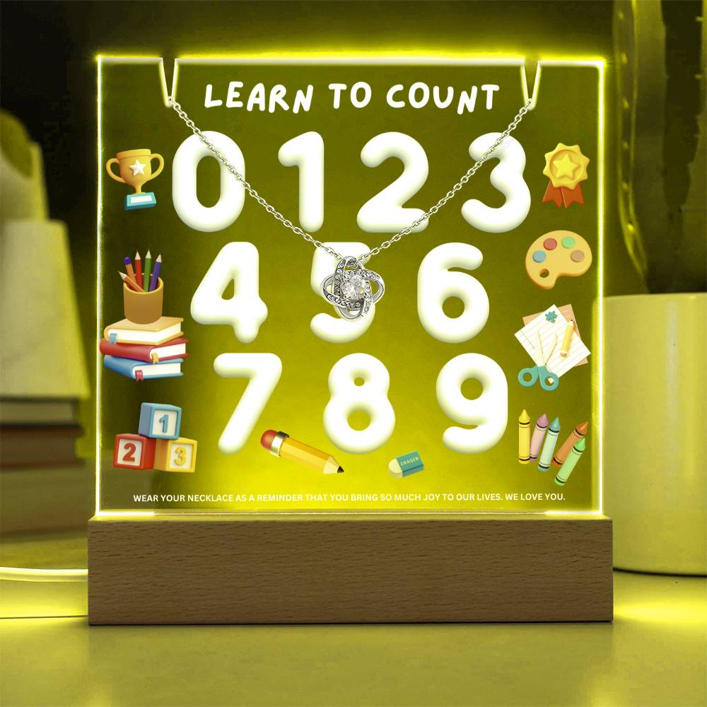 JGF Jewelry Gifts For Family Learn To Count Acrylic Plaque and Necklace Bundle