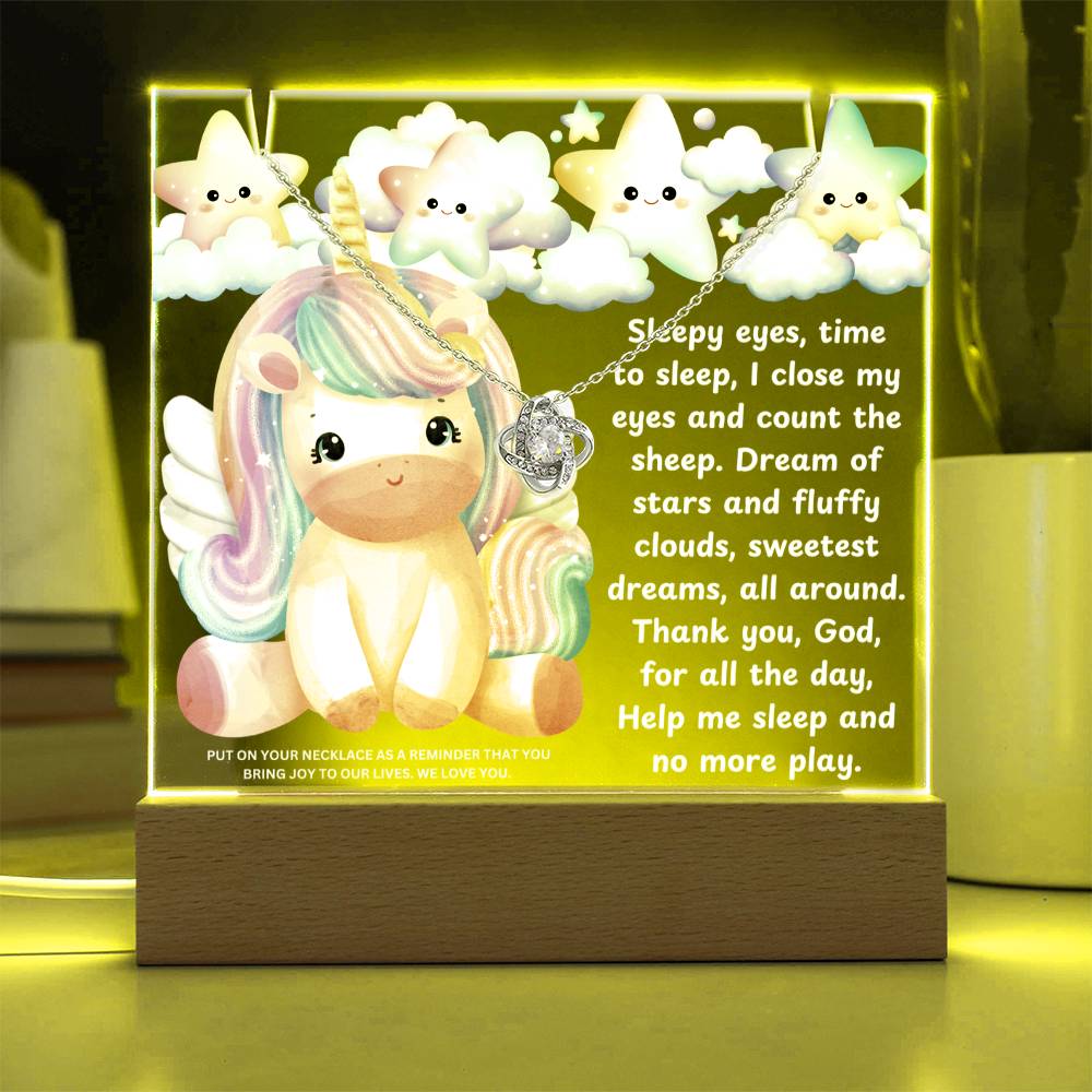 JGF Jewelry Gifts For Family Multicolor Display Acrylic Plaque LED with Necklace Unicorn For Bedroom Girls