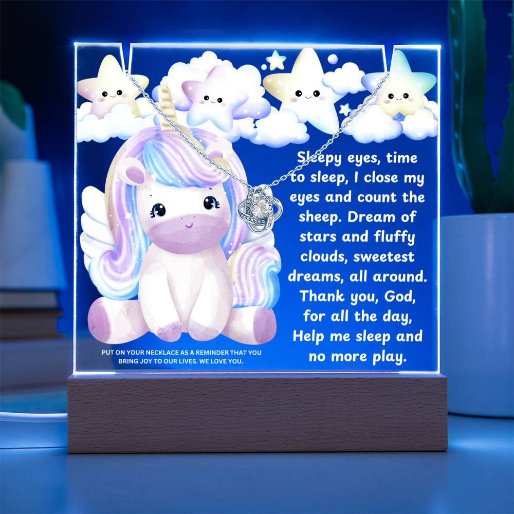 JGF Jewelry Gifts For Family Multicolor Display Acrylic Plaque LED with Necklace Unicorn For Bedroom Girls