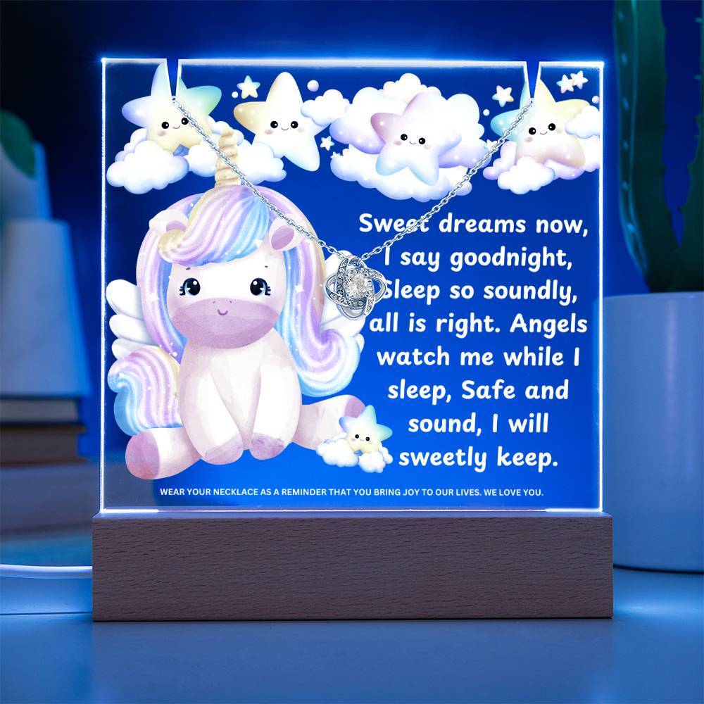 JGF Jewelry Gifts For Family Kids For Bedroom Girls Unicorn Multicolor Display Acrylic Plaque with Necklace