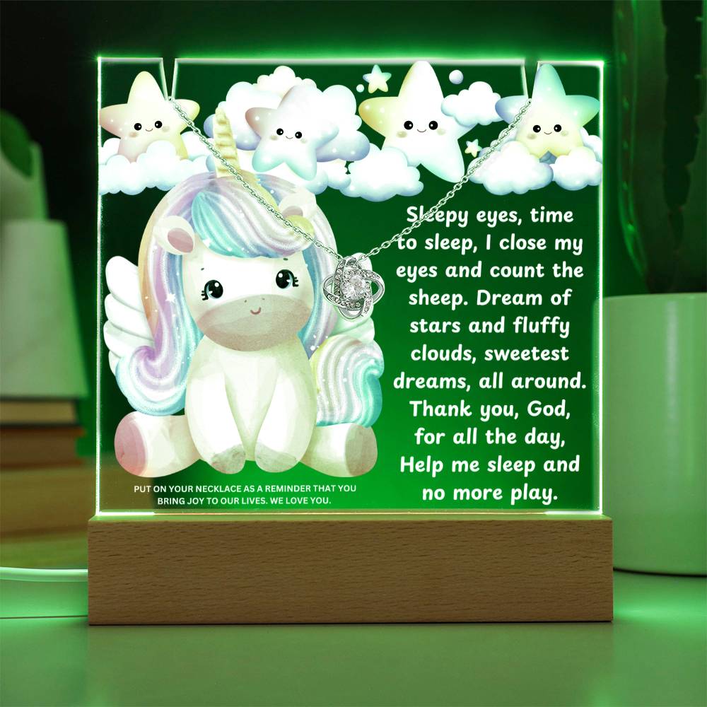 JGF Jewelry Gifts For Family Multicolor Display Acrylic Plaque LED with Necklace Unicorn For Bedroom Girls