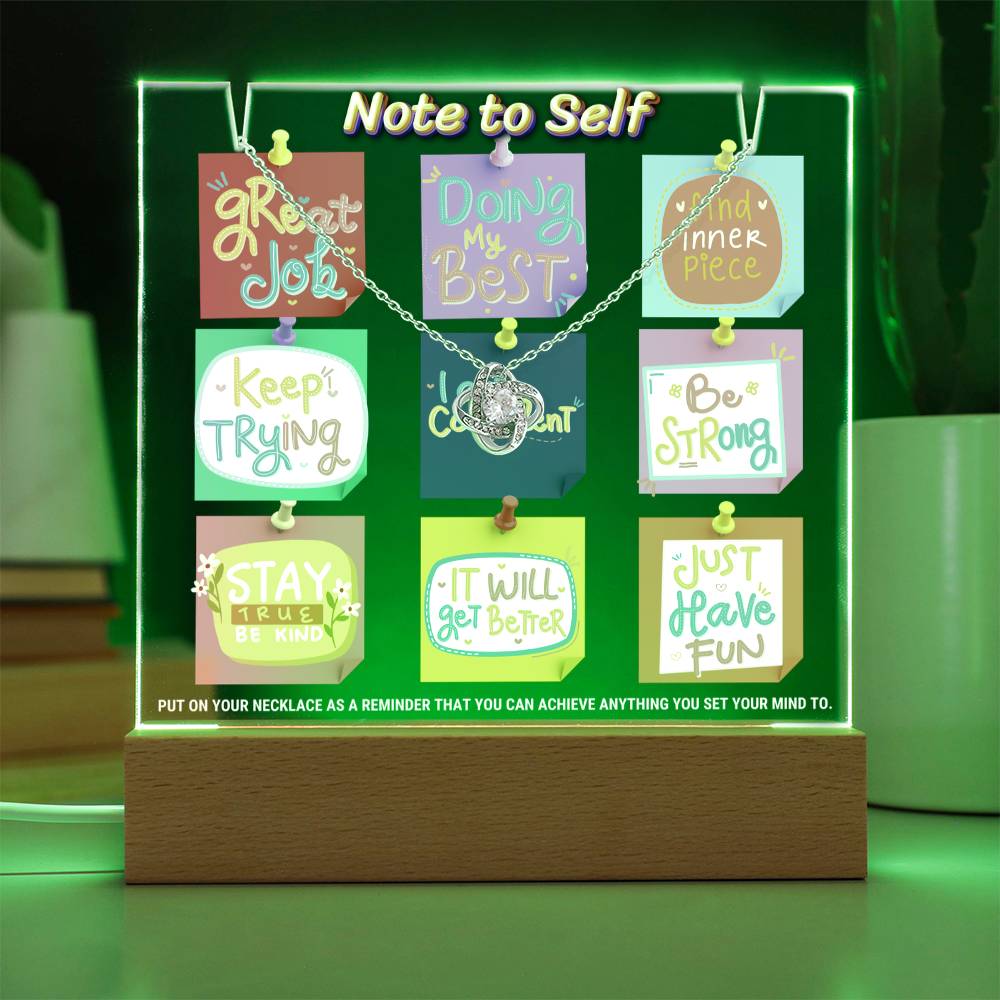 JGF Jewelry Gifts For Family Note To Self Necklace and Note To Self Plaque Multicolor LED Acrylic