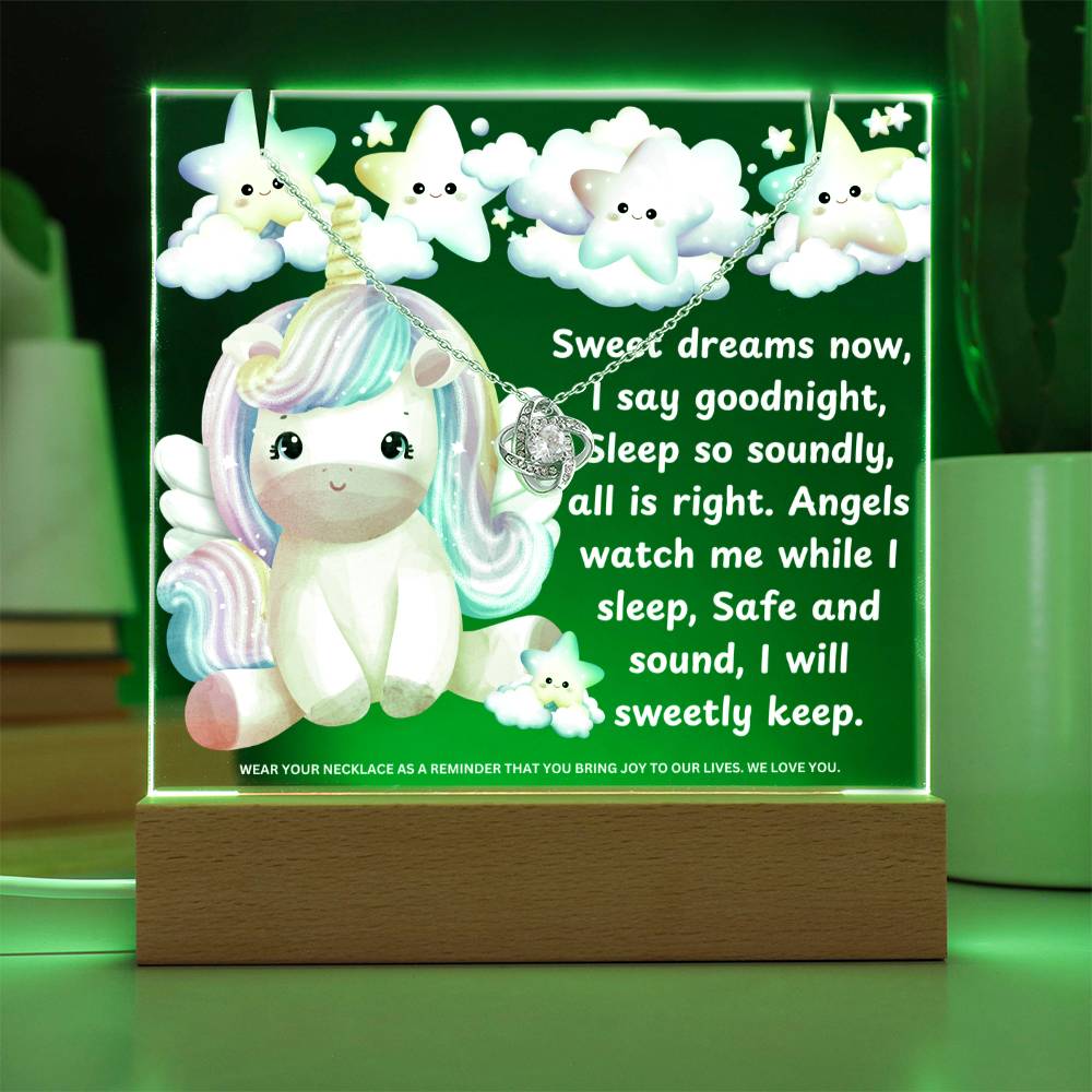 JGF Jewelry Gifts For Family Kids For Bedroom Girls Unicorn Multicolor Display Acrylic Plaque with Necklace