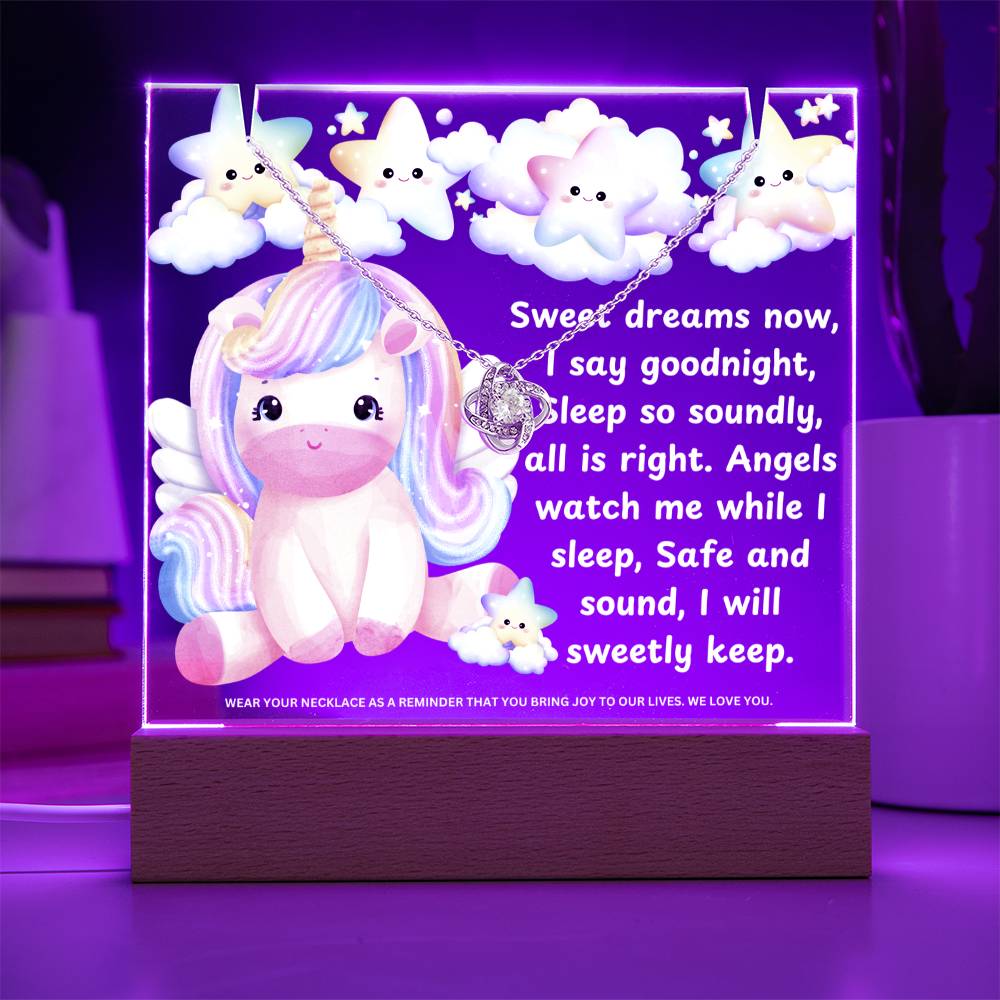 JGF Jewelry Gifts For Family Kids For Bedroom Girls Unicorn Multicolor Display Acrylic Plaque with Necklace