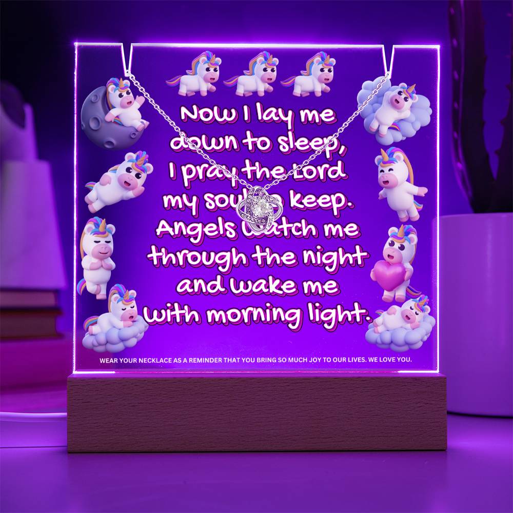 JGF Jewelry Gifts For Family Kids Unicorn For Bedroom Girls Necklace on Multicolor Display Acrylic Plaque LED