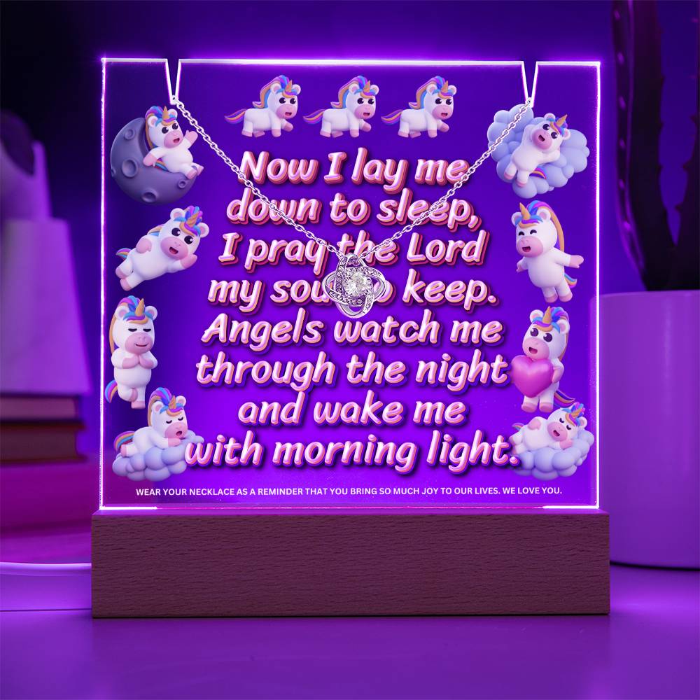 JGF Jewelry Gifts For Family Necklace on Multicolor Display Acrylic Plaque LED Unicorn Kids For Bedroom Girls