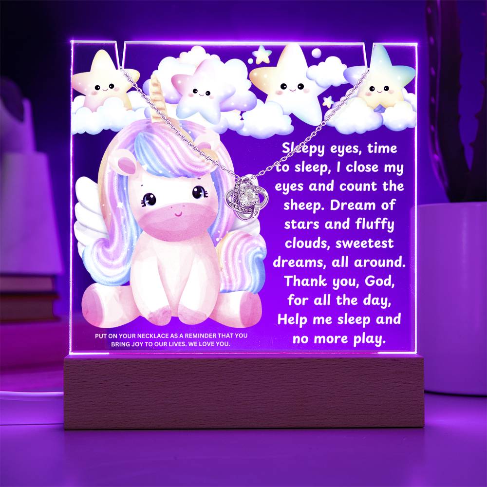 JGF Jewelry Gifts For Family Multicolor Display Acrylic Plaque LED with Necklace Unicorn For Bedroom Girls