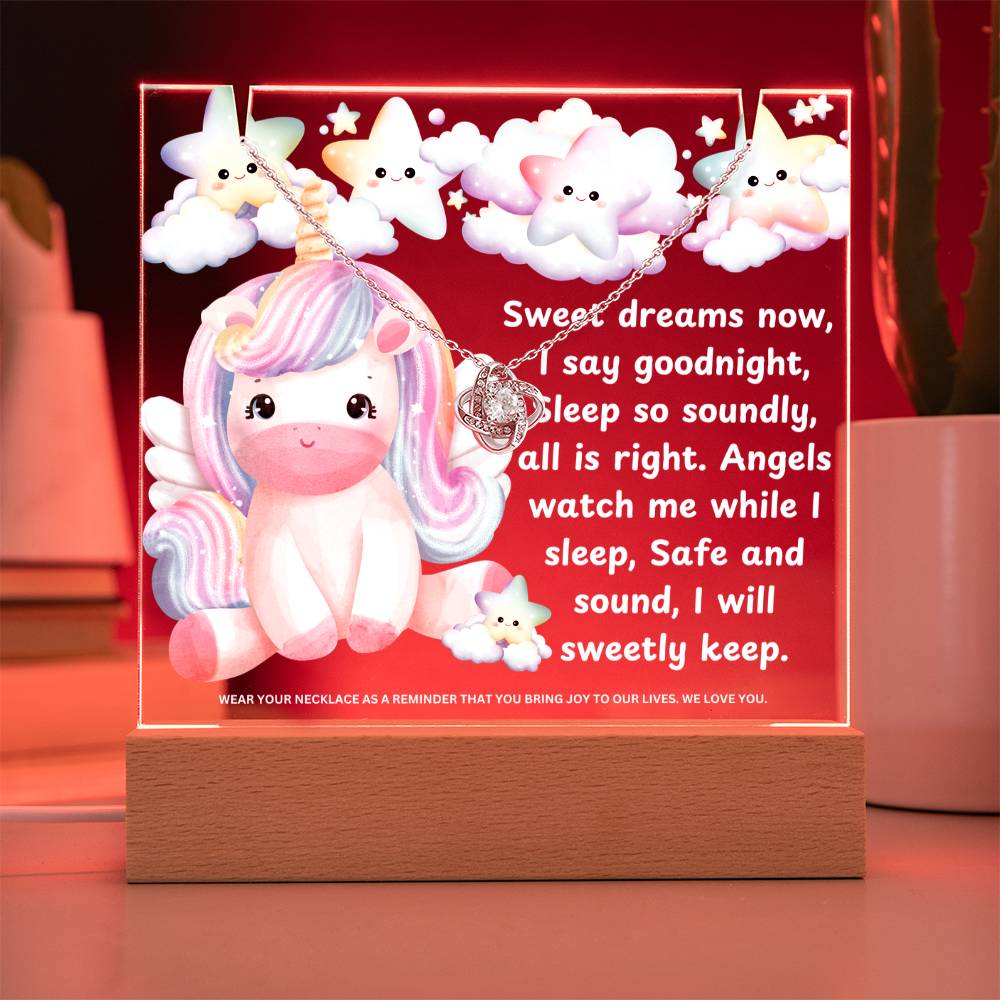 JGF Jewelry Gifts For Family Kids For Bedroom Girls Unicorn Multicolor Display Acrylic Plaque with Necklace