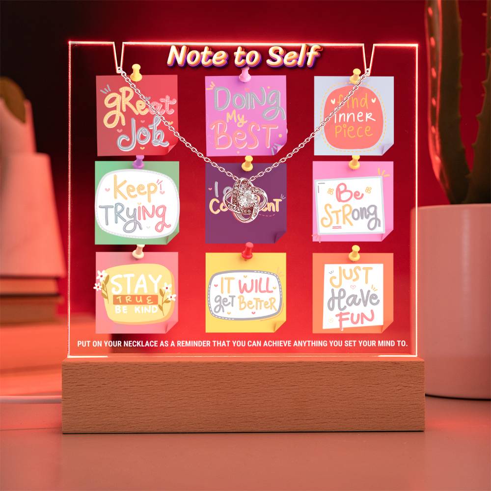 JGF Jewelry Gifts For Family Note To Self Necklace and Note To Self Plaque Multicolor LED Acrylic