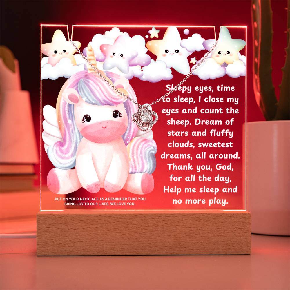 JGF Jewelry Gifts For Family Multicolor Display Acrylic Plaque LED with Necklace Unicorn For Bedroom Girls