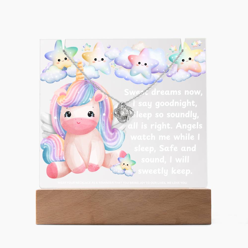 JGF Jewelry Gifts For Family Kids For Bedroom Girls Unicorn Multicolor Display Acrylic Plaque with Necklace