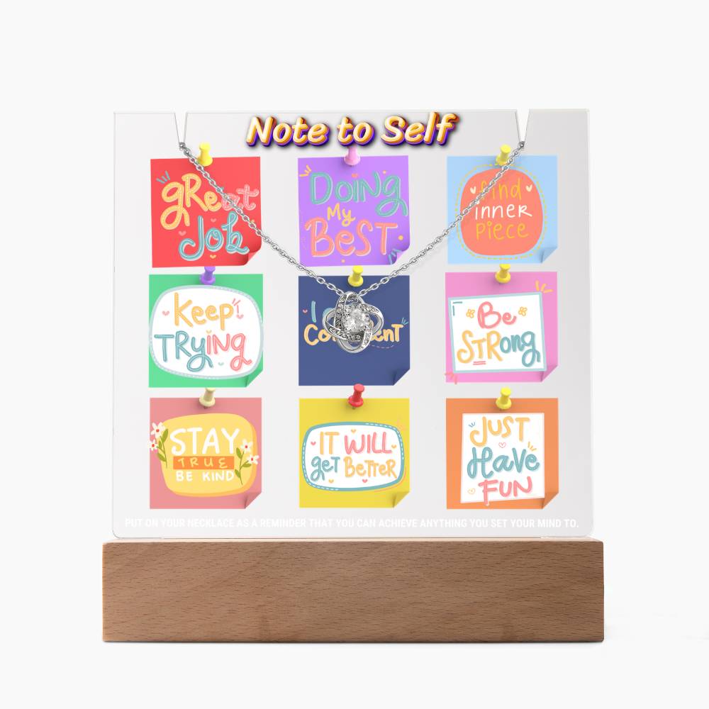 JGF Jewelry Gifts For Family Note To Self Necklace and Note To Self Plaque Multicolor LED Acrylic