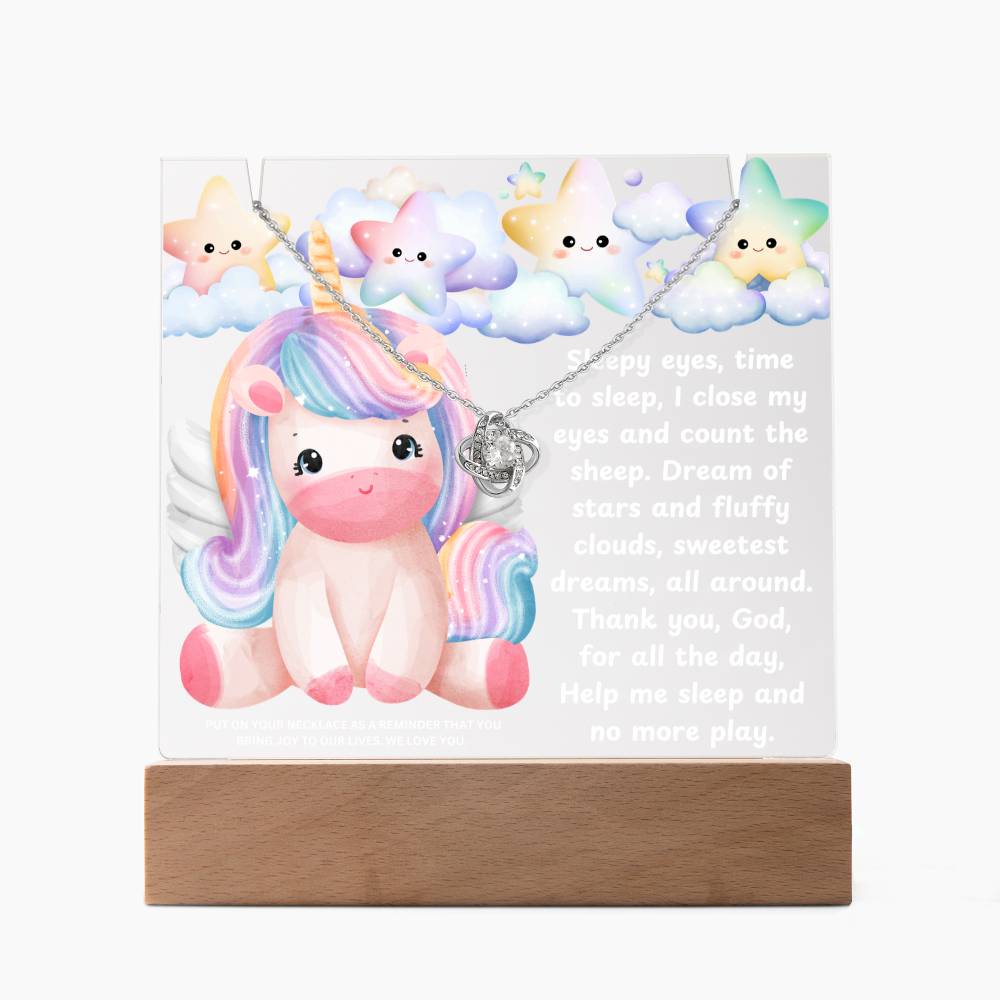 JGF Jewelry Gifts For Family Multicolor Display Acrylic Plaque LED with Necklace Unicorn For Bedroom Girls