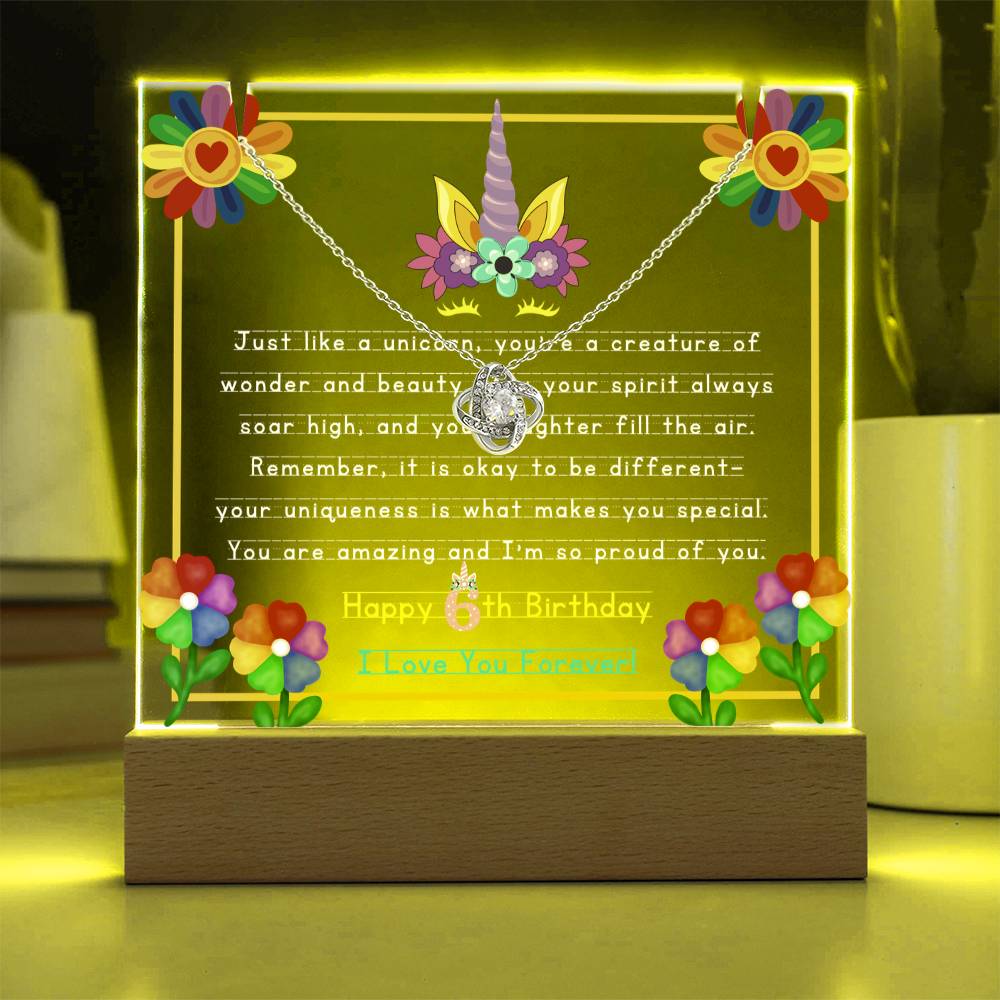 JGF Unicorn Necklace For Girls 6 Year Old Happy 6th Birthday Plaque Decorations 4-6 6-8