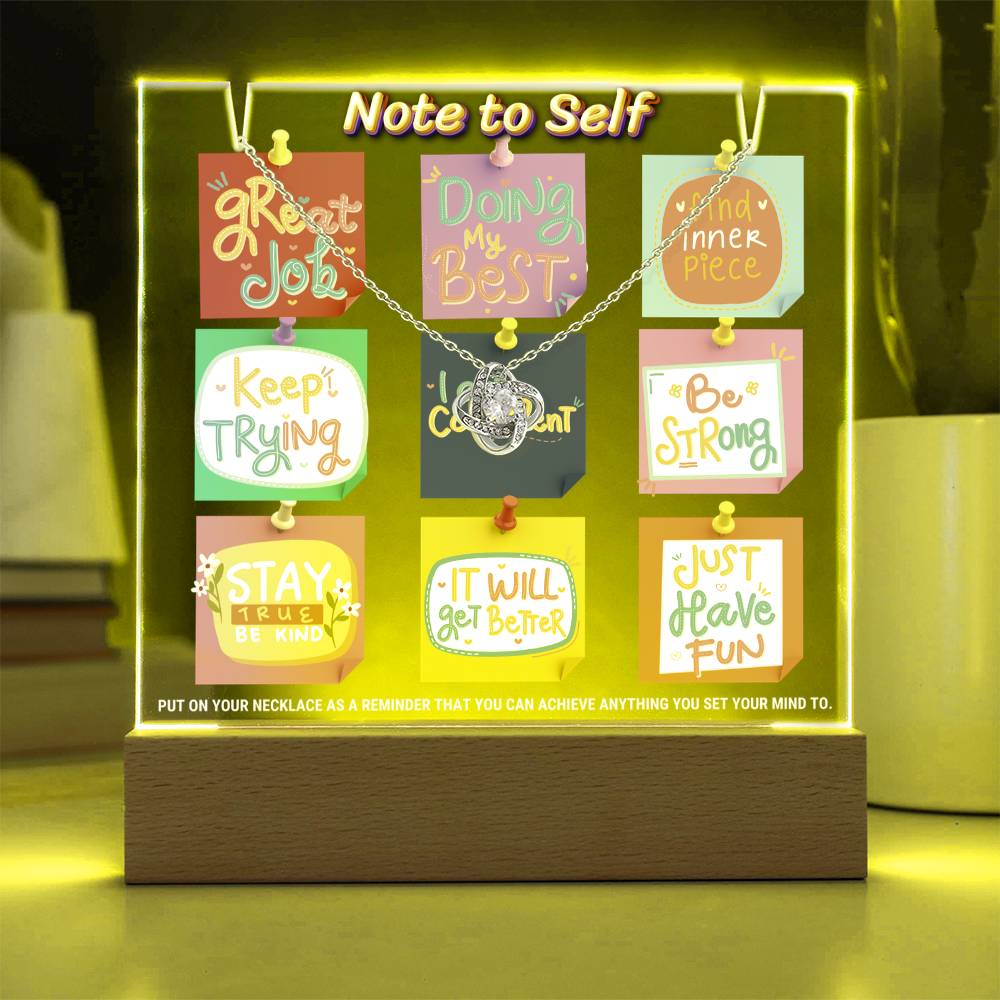 JGF Jewelry Gifts For Family Note To Self Necklace and Note To Self Plaque Multicolor LED Acrylic