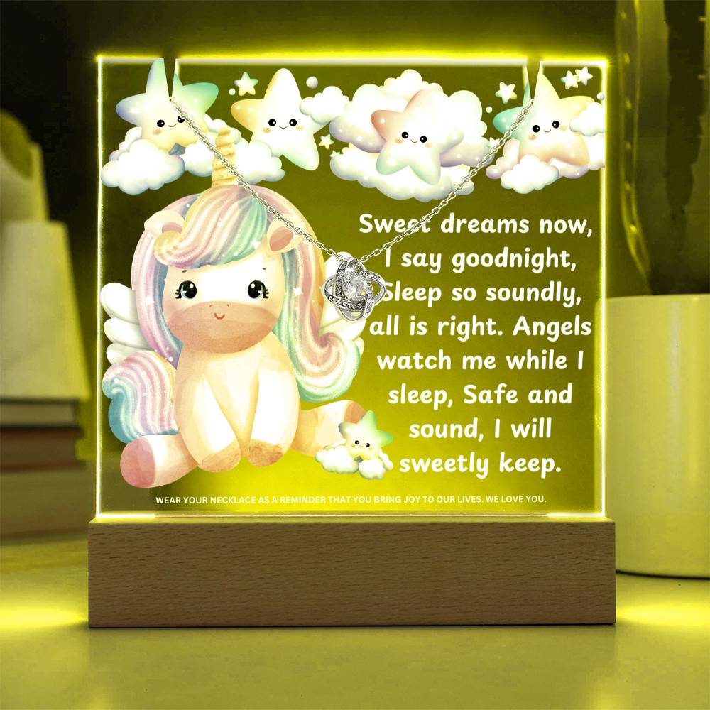 JGF Jewelry Gifts For Family Kids For Bedroom Girls Unicorn Multicolor Display Acrylic Plaque with Necklace