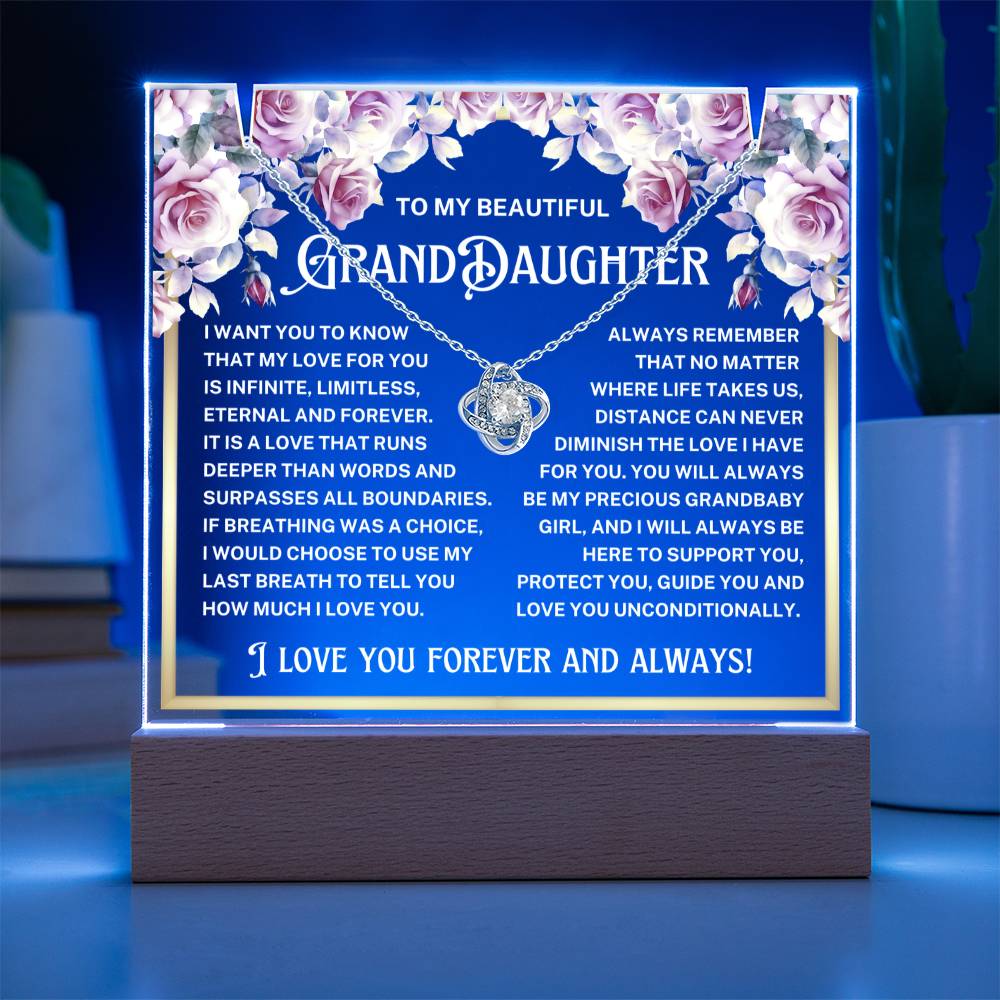 JGF Jewelry Gifts For Family To My Granddaughter Necklace and Acrylic Plaque From Grandma and Grandpa