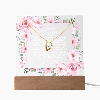 JGF Jewelry Gifts For Family Multicolor Display LED Necklace and Acrylic Daughter Plaque from Mom and Dad