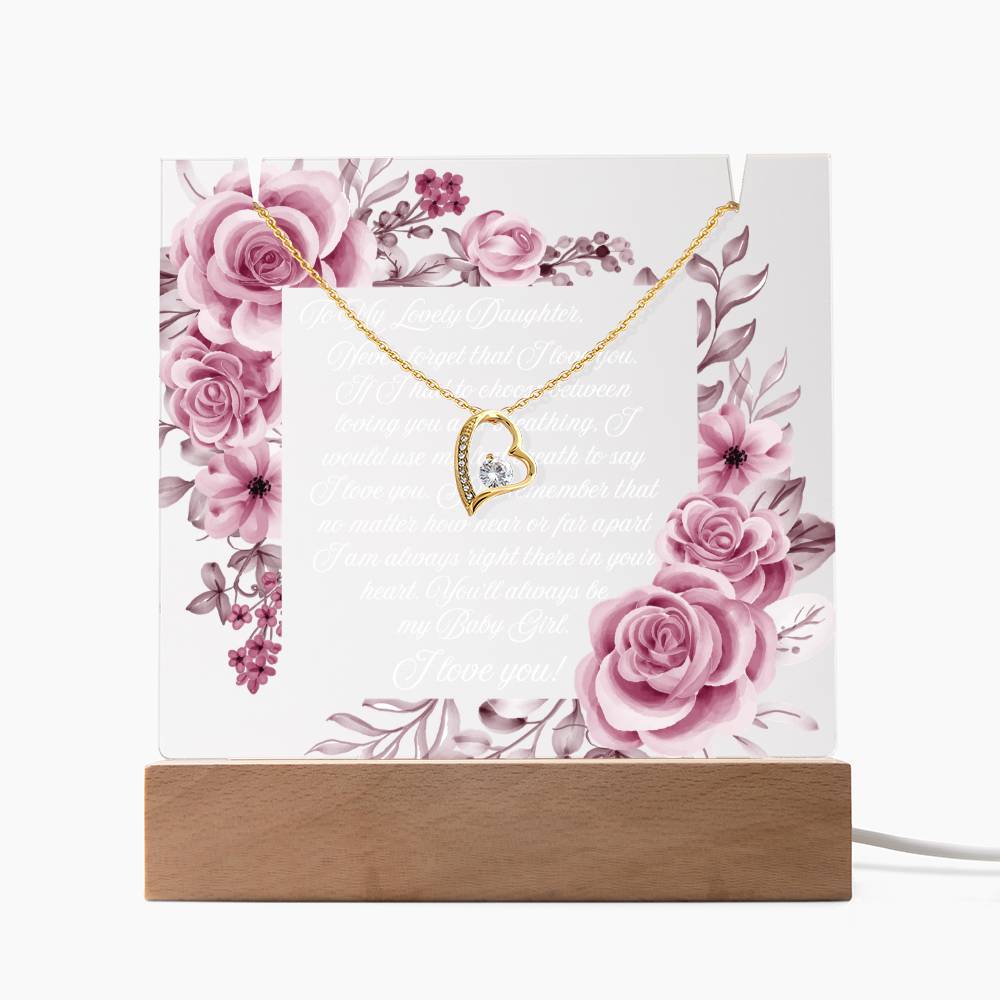 JGF Jewelry Gifts For Family Necklace and Acrylic Daughter Plaque from Mom and Dad Multicolor LED