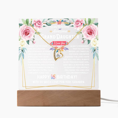 JGF Jewelry Gifts For Family Granddaughter Acrylic Plaque and Necklace For Her Happy 16th Birthday From Grandpa